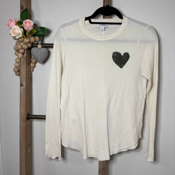 Evereve Cream Thermal Heart Long Sleeve Size Small - Picture 1 of 7